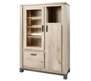 Meubar - Vitrine Jan - V6 - K497 - Oude eik/imitatie staal - 130x190x50cm | Belga Meubelen Outlet