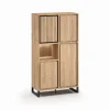 Meubar - Vitrine Kano - BAR7 - K545BL - Millenium oak nature/Elegant black - 110x202x49cm | Belga Meubelen Fashion