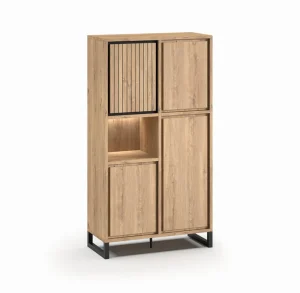 Meubar - Vitrine Kano - BAR7 - K545BL - Millenium oak nature/Elegant black - 110x202x49cm | Belga Meubelen Fashion