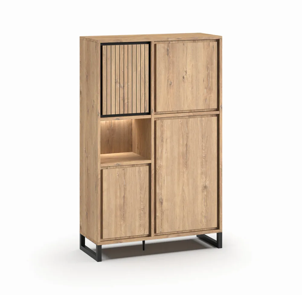 meubar__vitrine__kano___b_0.webp Meubar - Vitrine Kano - BAR6 - K545BL - Millenium oak nature/Elegant black - 127x202x49cm | Belga Meubelen Discount