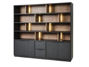 Meubar - Wandkast Veneto - WB6 - K717 - Elegant black/Old teak - 236x212x50cm | Belga Meubelen Best