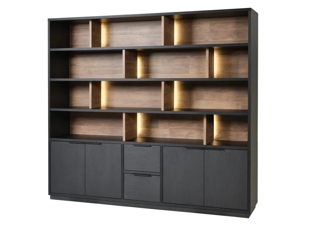 meubar__wandkast__veneto__0-3.webp Meubar - Wandkast Veneto - WB6 - K717 - Elegant black/Old teak - 236x212x50cm | Belga Meubelen Best