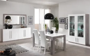MLM - Eetkamer Greta - 3-delige set - Hoogglans - Wit/Beton | Belga Meubelen Best