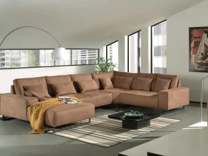 MLM - Hoeksalon Natalie - Links - Stof - Cognac - 192x373x265cm | Belga Meubelen Discount