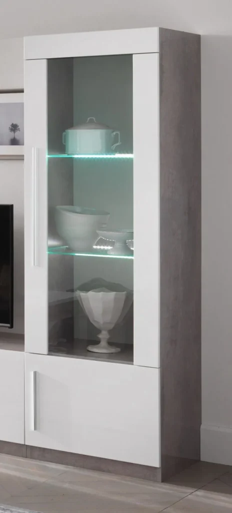 MLM - Kolomvitrine Greta - Hoogglans - Wit/Beton - 56x180x47cm | Belga Meubelen Best