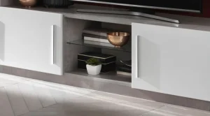 MLM - TV-Meubel Greta - Hoogglans - Wit/Beton - 156x45x47cm | Belga Meubelen Clearance