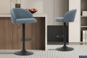 Rousseau - Barstoel Arda Boucle - Blauw - 86x49x46 cm | Belga Meubelen Outlet