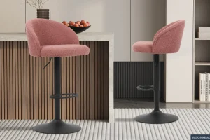 Rousseau - Barstoel Arda Boucle - Roze - 86x49x46 cm | Belga Meubelen Hot