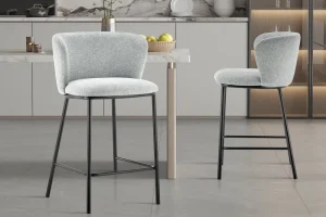 Rousseau - Barstoel Arthur Stof Lichtgrijs - 88.5x53x50.5 cm | Belga Meubelen Sale