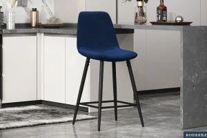 Rousseau - Barstoel Boy Fluweel Donkerblauw - 98x42x51.5 cm | Belga Meubelen Outlet