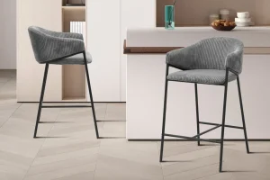 Rousseau - Barstoel Hugo Corduroy Donkergrijs - 90x54x59 cm | Belga Meubelen Outlet