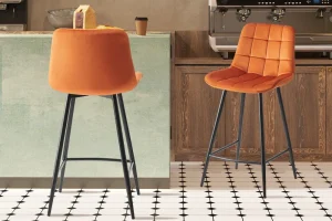 Rousseau - Barstoel Juta Fluweel Oranje - 95x46x36 cm | Belga Meubelen Outlet