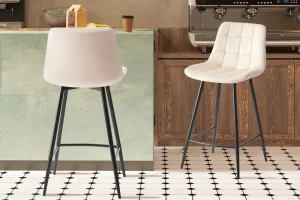 Rousseau - Barstoel Juta Fluweel Beige - 95x46x36 cm | Belga Meubelen New