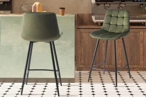 Rousseau - Barstoel Juta Fluweel Groen - 95x46x36 cm | Belga Meubelen Hot