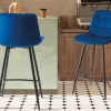 Rousseau - Barstoel Juta Fluweel Blauw - 95x46x36 cm | Belga Meubelen Outlet