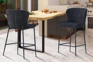 Rousseau - Barstoel Lisa Boucle - Donkergrijs - 96.5x51.5x56 cm | Belga Meubelen Discount