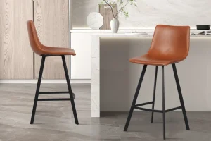 Rousseau - Barstoel Ozan PU Cognac - 98x45x49 cm | Belga Meubelen New