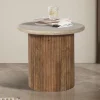 Rousseau - Bijzettafel Louis 50 cm Mango hout met Travertin Beige - 45x50x50 cm | Belga Meubelen Online
