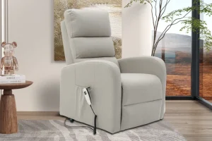 Rousseau - Electrische relax met lift Bruges Stof Lichtgrijs - 106x73x85 cm | Belga Meubelen Outlet