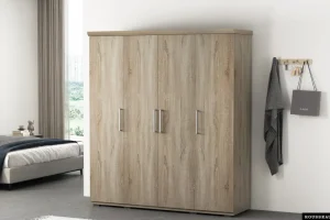 Rousseau - Kleerkast Mike 4 deuren Sonoma - 183x160x52 cm | Belga Meubelen Online
