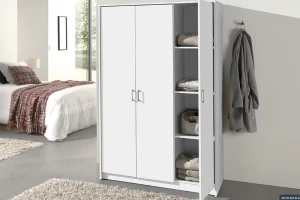 Rousseau - Kleerkast Ray 3 deuren Wit - 180x117,5x50 cm | Belga Meubelen Discount