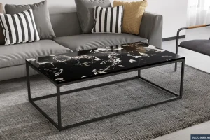Rousseau - Salontafel Livorno Composiet Marmer Zwart - 35x120x60 cm | Belga Meubelen Fashion