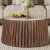 Rousseau - Salontafel Luuk 70 cm Rond Mango hout met Travertin Beige - 40x70x70 cm | Belga Meubelen New