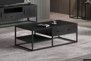 Rousseau - Salontafel Madeira 120 cm Mango hout zwart - 40x120x60 cm | Belga Meubelen Online