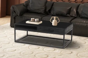 Rousseau - Salontafel Madeira met lade Mango hout zwart - 40x110x60 cm | Belga Meubelen Outlet