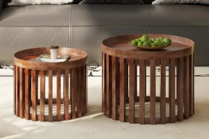 Rousseau - Salontafel Noah 2-delig Rond Mango hout Lichtbruin - 45x60x60cm | Belga Meubelen Hot
