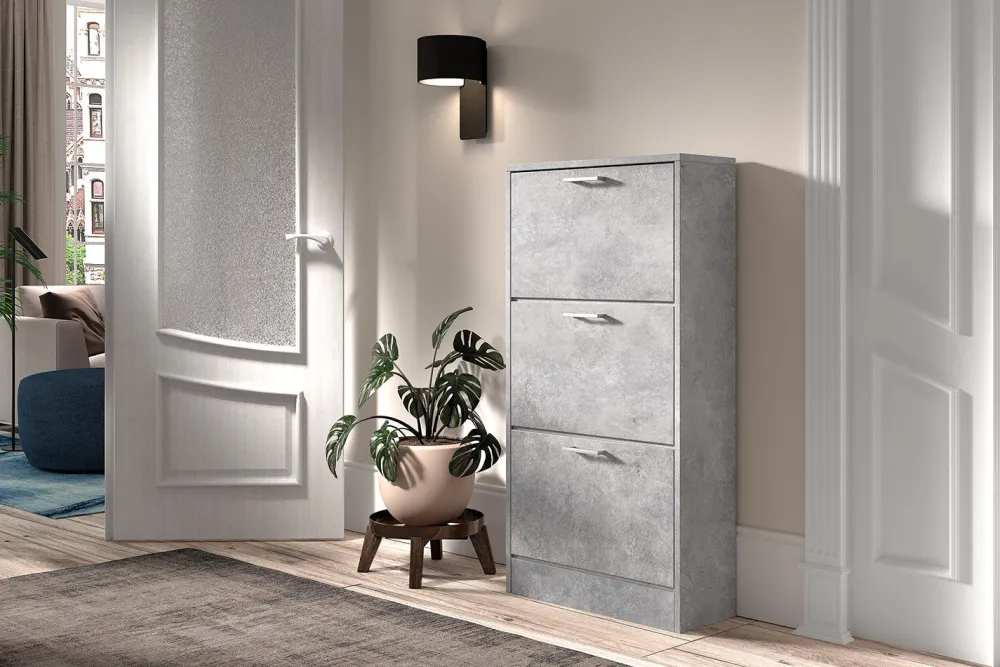rousseau__schoenenkast_ca_0-4.webp Rousseau - Schoenenkast Carini 3 laden Beton - 120x63x23 cm | Belga Meubelen Outlet