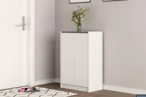 Rousseau - Schoenenkast Lilly 2 deuren Wit - 90x60x35 cm | Belga Meubelen Online