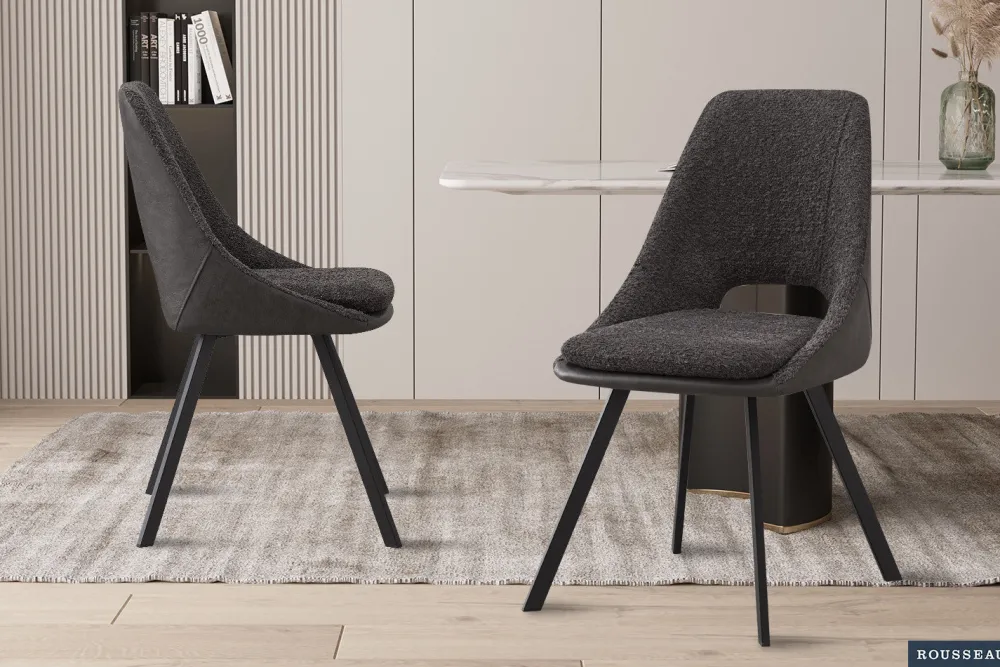 rousseau__stoel_filou_bou_0.webp Rousseau - Stoel Filou Boucle - Grijs Rug PU Lichtgrijs - 85x48x56 cm | Belga Meubelen Outlet