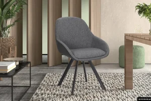 Rousseau - Stoel Jan Stof Grijs Rug PU Donkergrijs - 85x55x62 cm | Belga Meubelen Outlet