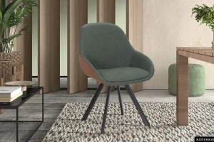 Rousseau - Stoel Jan Stof Groen Rug PU Cognac - 85x55x62 cm | Belga Meubelen Sale