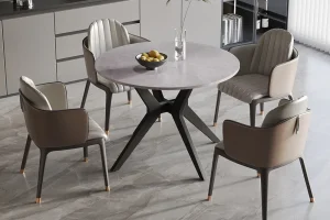 Rousseau - Tafel Apollo 110 cm Rond Glanzend Steen Italian Grijs - 75.5x110x110cm | Belga Meubelen Sale