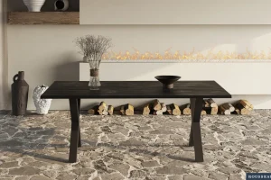 Rousseau - Tafel Elena 200 cm Rechthoekig Mango hout zwart - 76x200x100cm | Belga Meubelen Fashion
