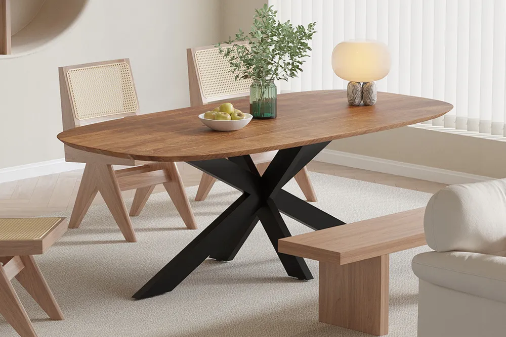 rousseau__tafel_isabella__0-1.webp Rousseau - Tafel Isabella 200 cm Spider-poot Ovaal Mango hout - 76x200x100cm | Belga Meubelen Hot