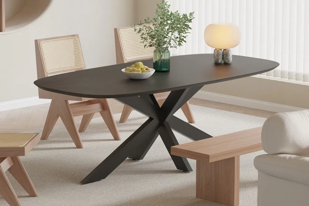 rousseau__tafel_isabella__0.webp Rousseau - Tafel Isabella 200 cm Spider-poot Ovaal Mango hout Zwart - 76x200x100cm | Belga Meubelen Clearance
