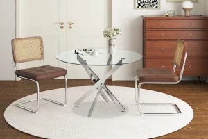 Rousseau - Tafel Lasi 120 cm Rond Glas, Poten Chroom - 77x120x120 cm | Belga Meubelen Online