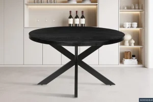 Rousseau - Tafel Maria 130 cm Rond Mango hout Zwart - 76x130x130cm | Belga Meubelen Outlet