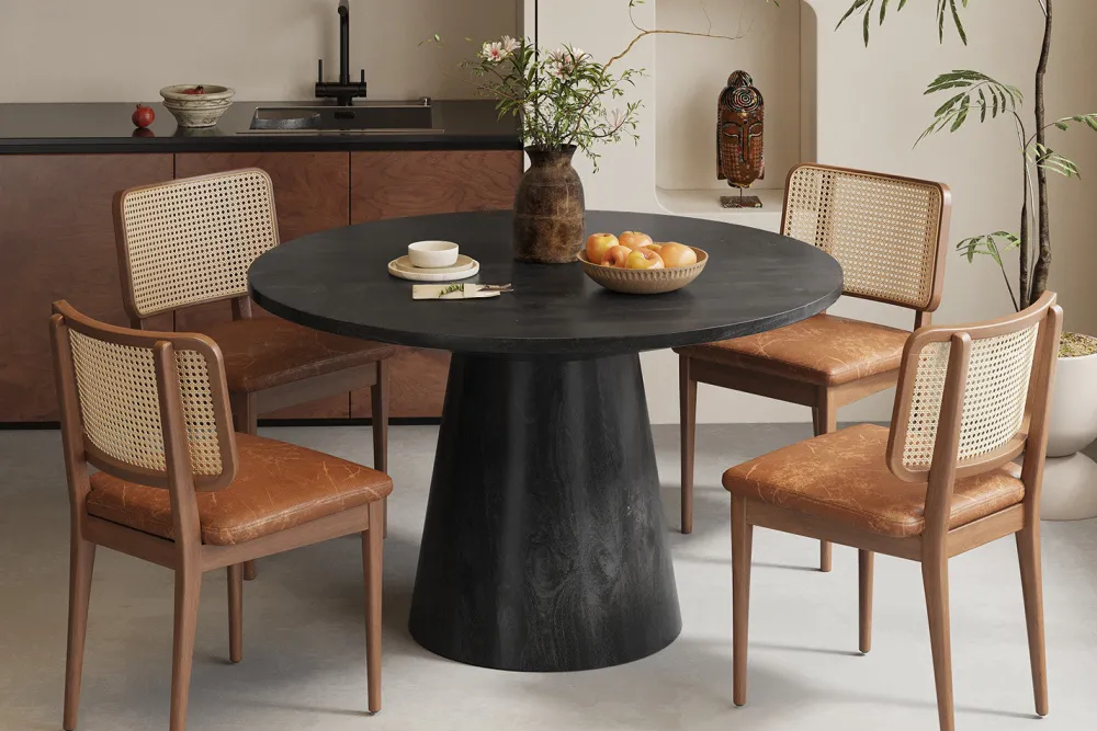 rousseau__tafel_tommy__cm_0-1.webp Rousseau - Tafel Tommy 130 cm Rond Mango hout Zwart - 77x130x100cm | Belga Meubelen Hot
