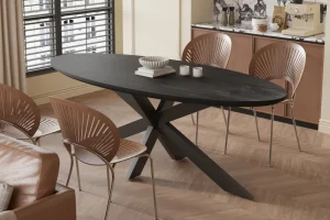 Rousseau - Tafel Tommy 220x100 cm Ovaal Spider-Poot Mango hout Zwart - 77x220x100cm | Belga Meubelen Outlet