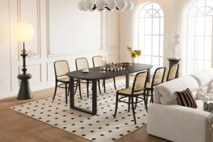 Rousseau - Tafel Tommy 220x100 cm Deens Ovaal U-Poot Mango hout Zwart - 77x220x100cm | Belga Meubelen Sale