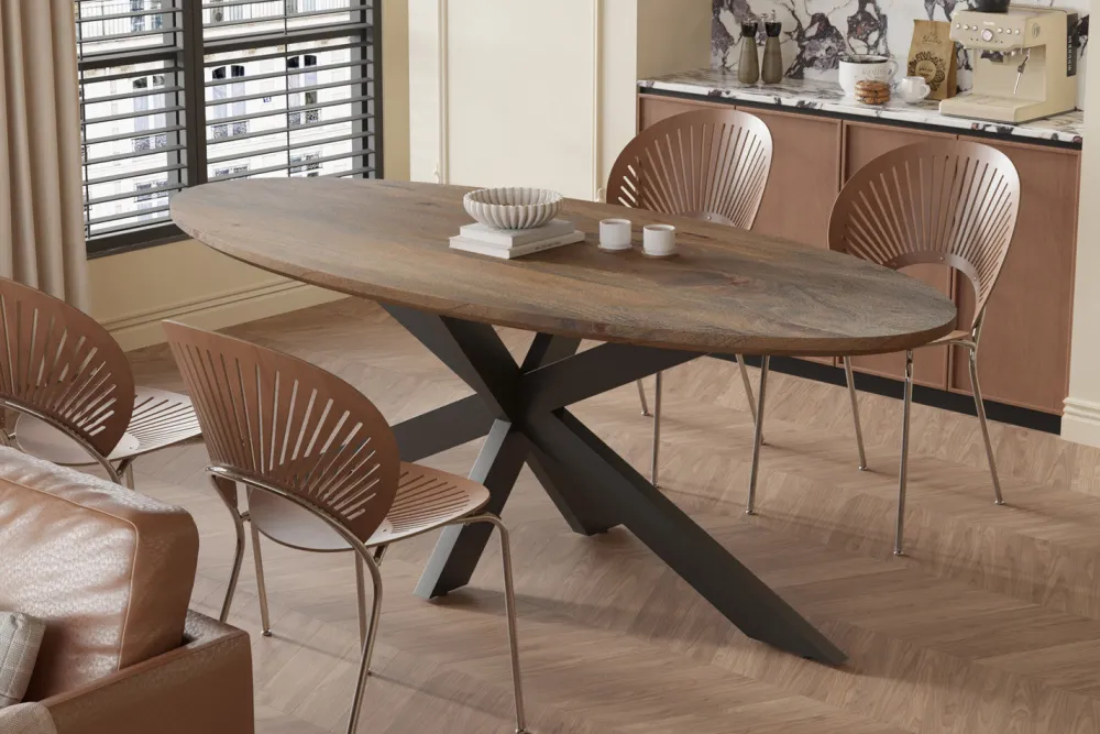 rousseau__tafel_tommy_x_c_0.webp Rousseau - Tafel Tommy 220x100 cm Ovaal Spider-Poot Mango hout Tabaco - 77x220x100cm | Belga Meubelen Clearance