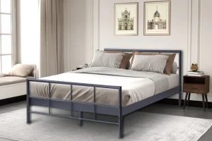 Rousseau - Tweepersoonsbed Davy 140x200 Metaal Donkergrijs - 90x148x215 cm | Belga Meubelen Online