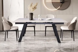 Rousseau - Uitschuifbare tafel Hera 160-240 cm Rechthoekig Steen Wit - 76x240x90cm | Belga Meubelen Fashion