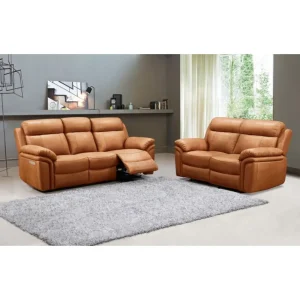 Salon Varese 3 + 2 - Leder - Cognac - 2 elektrische relaxen - | Belga Meubelen Discount