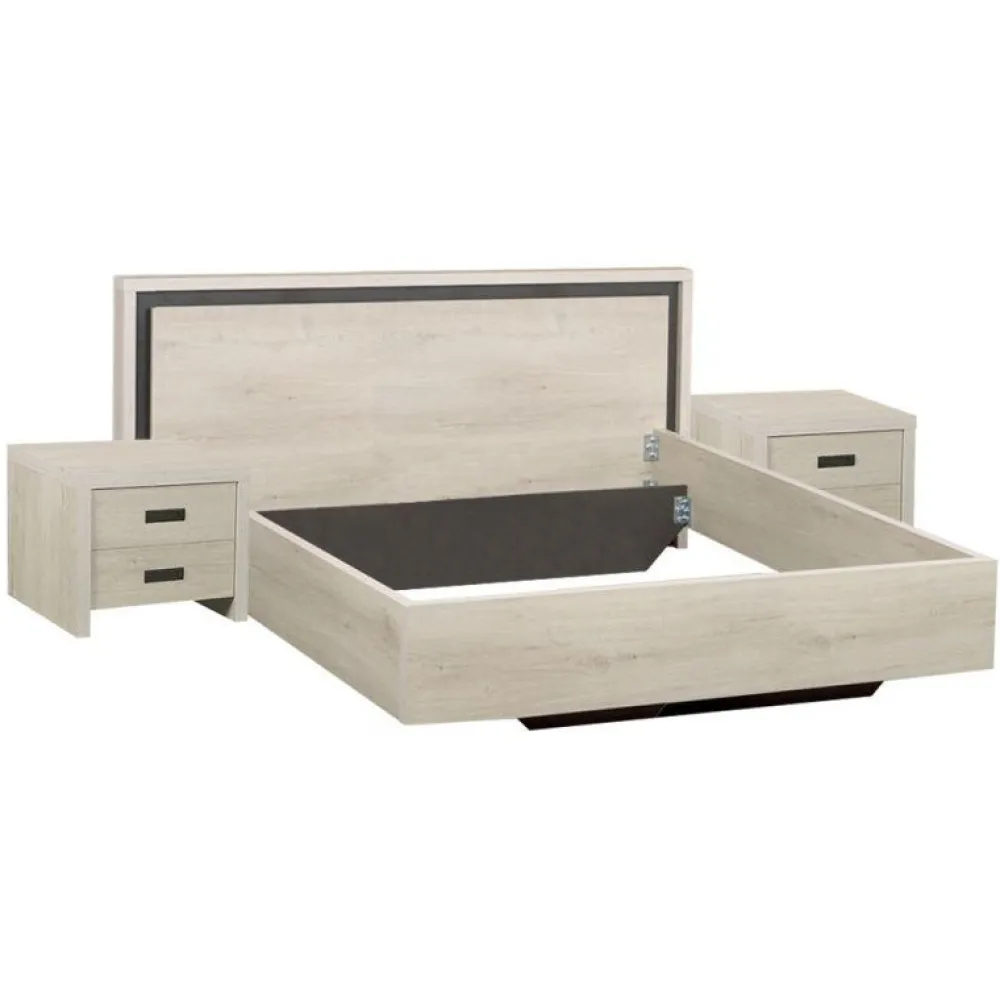 tweepersoonsbed_riva___na_0.webp Tweepersoonsbed Riva - 2 nachtkastjes - Lichtgrijze Eik - 140x85x200cm | Belga Meubelen Sale