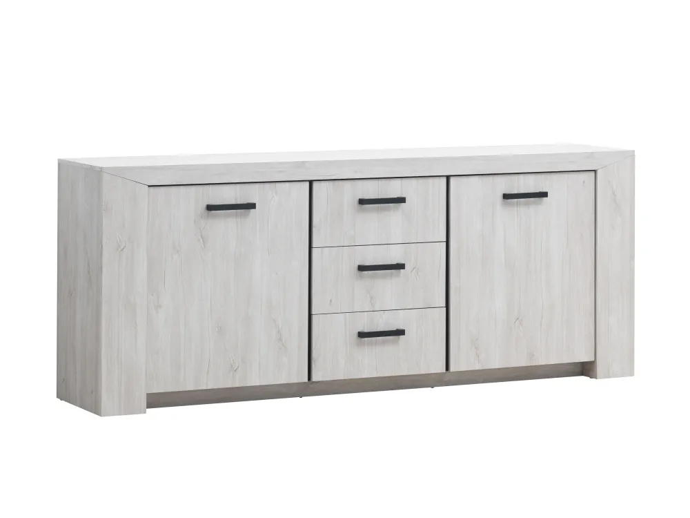 tyc__dressoir_ozark__lich_0.webp TYC - Dressoir Ozark - Licht Grijze Eik - Zwart Elementen - 220x45x88cm | Belga Meubelen Discount